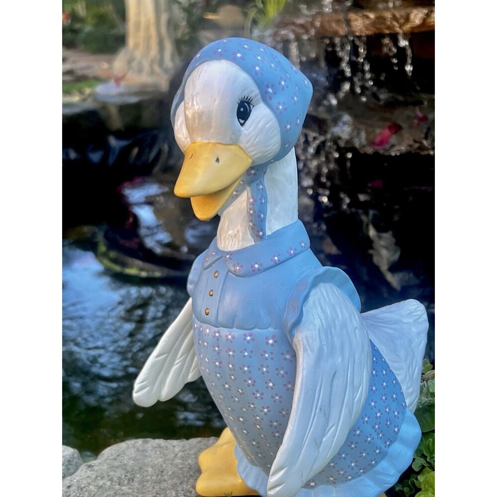 Vintage 1980’s Handmade Goose Figurine Blue Bonnet Dress Grandmacore Storybook